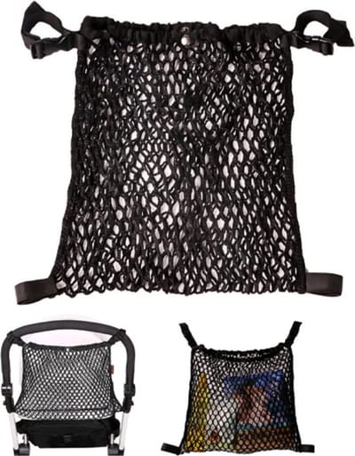 Kinderwagen Netje - Kinderwagen/Buggy Net - Buggy Kinderwagen Organizer - Universeel - Buggy Tas Organizer - Hangende Opbergtas Van Net - Stretch Materiaal - 35x30 Cm - Zwart - 1 Stuk