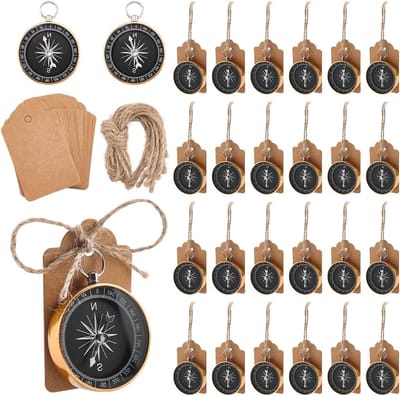 30 Sets Kompas Trouwen Bedankjes Bulk Verpakking Geschenken voor Gasten met Kaarten en Touwen DIY Feest Souvenirs Set Klassieke Aluminium Legering Zwart Gouden Kompas Ornamenten