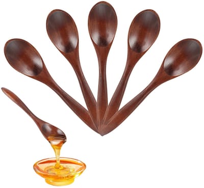 Dailygoody - Houten Lepels Klein - Theelepels - Handgemaakt - Bruin - Honinglepel - Keukenaccessoires voor Thee en Koffie - 14,5 cm