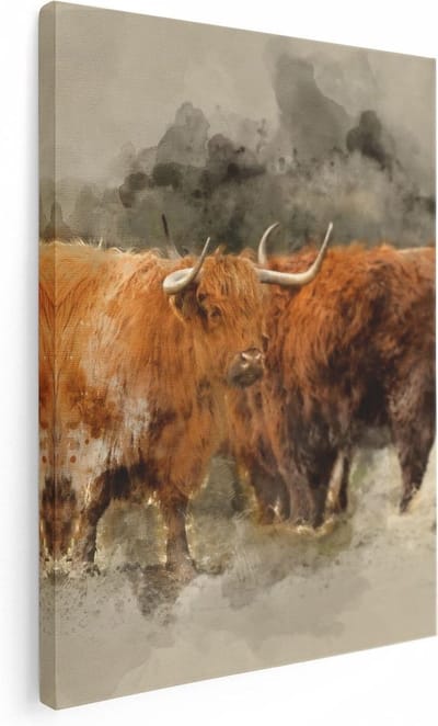 Artaza Canvas Schilderij Hooglander - 30x40 cm - Klein - Muurdecoratie Boerderijdieren - Wanddecoratie Woonkamer - Kamer Accessoires
