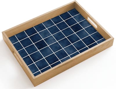 Dienblad hout 40x30 cm - Schootdienblad - Tegel - Modern - Blauw - Borrelplank rechthoek - Plateau dienbladen