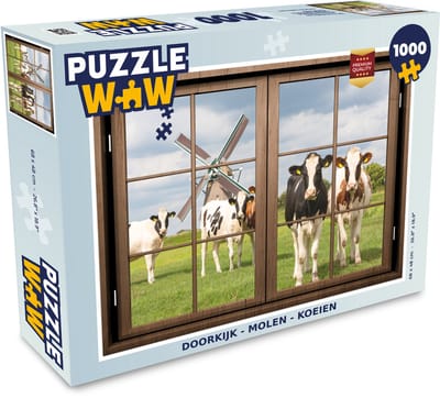 Puzzel Doorkijk - Molen - Koe - Legpuzzel - Puzzel 1000 stukjes volwassenen