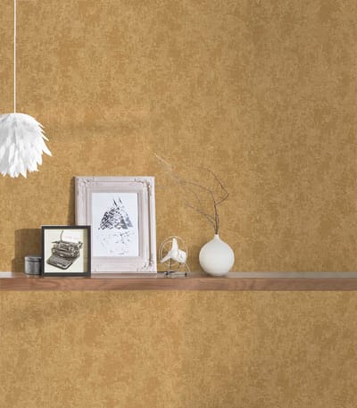 Exclusief luxe behang Profhome 349032-GU vliesbehang licht gestructureerd in spachtelputz look glimmend geel 7,035 m2