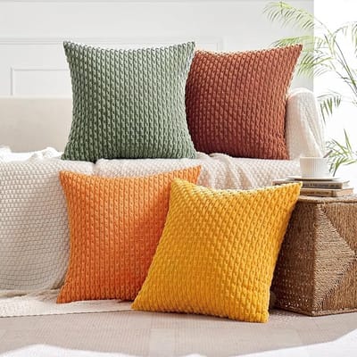 Famanu - Set van 4 corduroy kussenslopen, decoratieve kussenhoezen, moderne bankkussensoop, kussens, bankkussens voor bank, sierkussen, woonkamer, slaapkamer, 40 x 40 cm, oranje groene serie