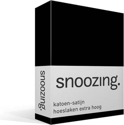 Snoozing - Katoen-satijn - Hoeslaken - Extra Hoog - Lits-jumeaux - 160x210 cm - Zwart