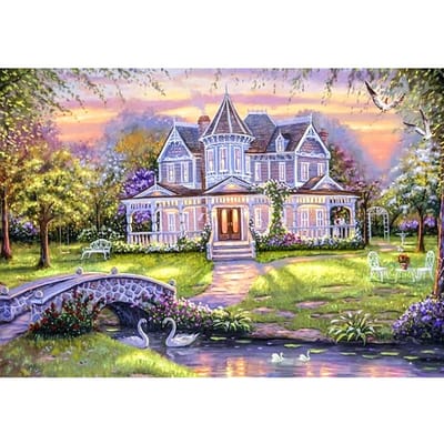 Borduurpakket DIY diamant borduurwerk kasteel brug volledige ronde Diamond schilderij mozaïek Home Decor 20X30CM gray