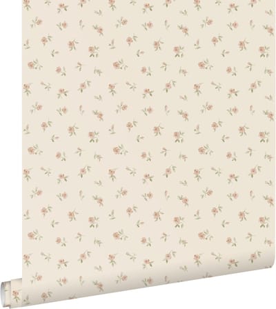 ESTAhome behang vintage bloemetjes beige, roze en groen - 50 x 900 cm - 132219