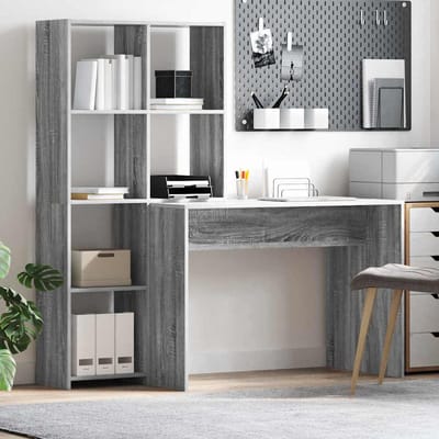 vidaXL - Bureau - met - plank - Grijs - Sonoma - 138,5 - x - 55 - x - 143 - cm - Bewerkt - hout