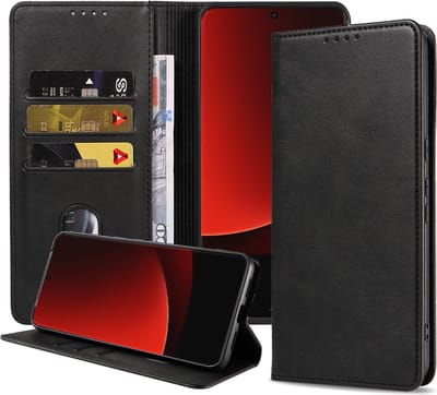 Smartphonica Telefoonhoesje geschikt voor Xiaomi 13 Ultra kunstleren Hoesje met Magnetische sluiting en Pasjeshouders Book Case met Klepje - Zwart geschikt voor Xiaomi 13 Ultra