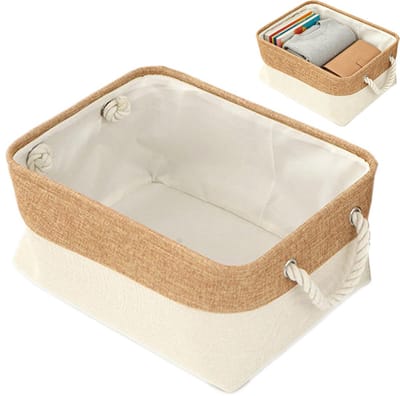 Opbergdozen - Organiseermanden - Opbergmanden - Stoffen opbergmanden - Opvouwbare opbergmanden - Stoffen opbergmanden van katoenen touw - Beige - 36x26x16cm - Geschikt voor speelgoed planken kleding kledingkasten enz