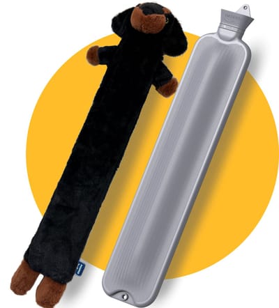 Pasper extra lange kruik 75 cm met hoes - 3.5 liter warmwaterkruik - naadloos ontwerp - hond teckel - 8 uur warmte - kruikzak