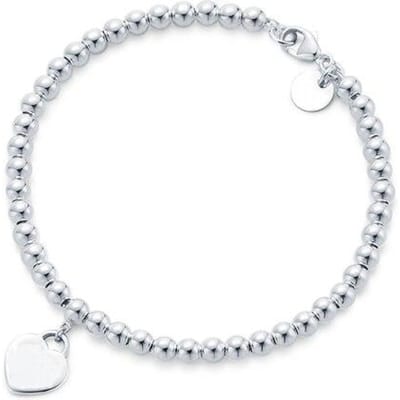 Ms Bohemia Kralen Armband S925 Puur Zilver 4mm Kralen Emaille Klassiek Hartvormig Logo Originele Tttiff Armband 19cm white