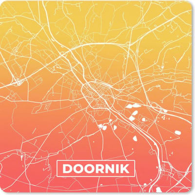 Muismat 20x20 cm - Mousepad Stadskaart - België - Doornik - Oranje - Muismatten