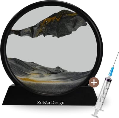 ZoeZo Zandkunst in Glas - Zandloper - Bewegende Zand Schilderij - Sand Art - Zwart