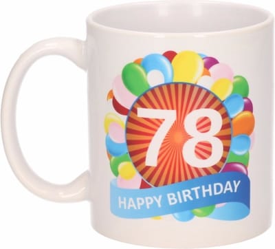 Beallatio Decorations - 78 jaar Verjaardag koffiemok - cadeau beker - feestelijke ballonnen print - 300 ml - keramiek - wit