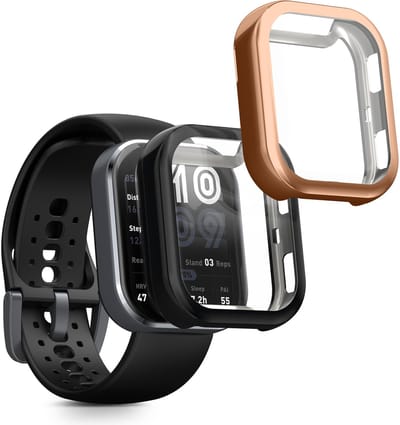 kwmobile 2x smartwatch hoes geschikt voor Amazfit Bip 6 hoesje - Siliconen sporthorloge cover - Activity tracker case in zwart / zwart / roségoud
