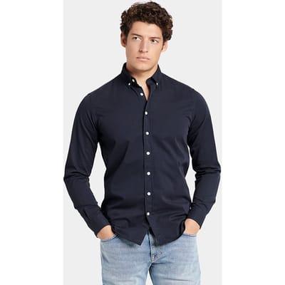 No Label Felix Twill Cotton Navy Maat: S | Casual Overhemden Outlet | Heren | Blauw