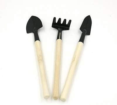 Mini Tuingereedschap Set - Schepjes en Harkjes - Kleine Tuinprojecten - Houten Handvat - 3 Delig - Metaal