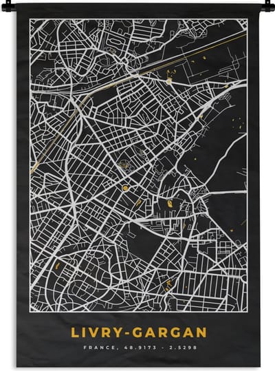 Wandkleed - Wanddoek - Stadskaart - Frankrijk - Plattegrond - Kaart - Livry-Gargan - 120x180 cm - Wandtapijt