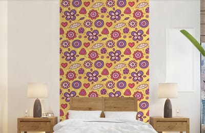Behang - Fotobehang Patroon - Bloemen - Paars - Oranje - Breedte 150 cm x hoogte 240 cm