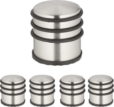 deurstopper rvs - set van 5 - antislip - 7,5 x 7 cm - zilver-zwart