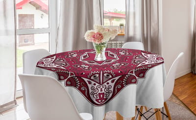 ABAKUHAUS Tribal Ronde Tafelkleed, Maroon Mandala Aziatisch, Cirkelvormige Tafelkleed Hoes voor eetkamerkeukendecoratie, 150 cm, Rood