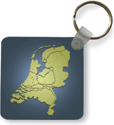 Sleutelhanger - Uitdeelcadeautjes - Illustratie van Nederland tegen een donkerblauwe achtergrond. - Plastic