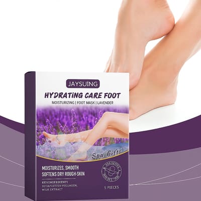 Jaysuing | Lavendel , Shea Boter & Collageen voetmasker | HYDRATING CARE Foot Mask – Voetmasker – Exfoliërend – Hydraterend – Verzachtend – Verwijdert Dode Huid & Eelt – Natuurlijke AHA/BHA – Zorgt voor Zachte, Stralende Voeten- 5 paren