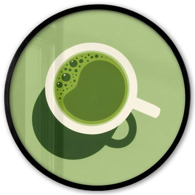 Poster in lijst Rond - Fotolijst 40x40 cm - Posters - Minimalistisch - Kopjes - Matcha -Groen - Ronde posterlijst zwart - Decoratie - Wanddecoratie woonkamer - Muurdecoratie slaapkamer