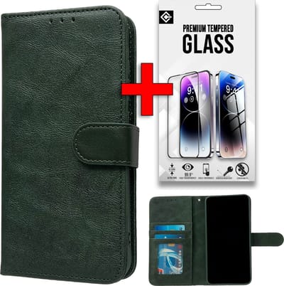 Casemania Hoesje Geschikt voor Samsung Galaxy A15 - Groen + Tempered Glazen Screenprotector - Luxe Portemonnee Book Case