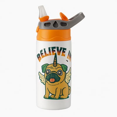 Lieve Aquarel Pastel Drinkfles - Stijlvolle Waterfles voor Kunst & Pastel Liefhebbers - Waterfles voor kinderen (wit/oranje)