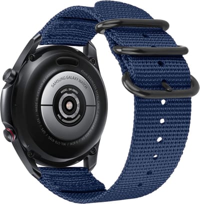 Strap-it Smartwatch bandje 20mm - nylon gesp band geschikt voor Samsung Galaxy Watch 1 42mm / Watch 3 41mm / Watch Active (2) / Watch FE / Gear Sport / Watch 4 (Classic) / Watch 5 (Pro) / Watch 6 (Classic) / Watch 7 (40 & 44mm) - blauw