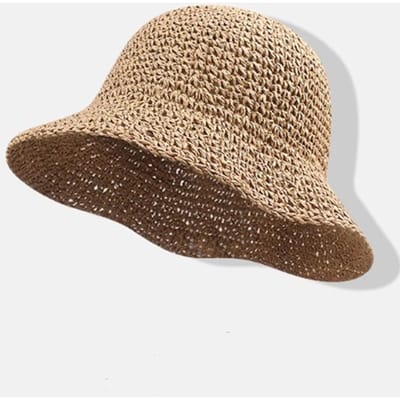 Chapeau de paille de couleur unie pour femme, Casquette de protection solaire décontractée d'extérieur pour femmes et filles, Accessoires de mode pour un usage quotidien, Respirant beige