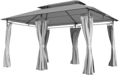 Tuinpaviljoen met Zijpanelen - Partytent Prieel - Buitenfeesten Organiseren - Dubbel Dak Afvoergaten - 4x3 meter - Donkergrijs