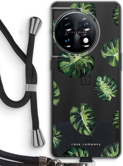 Case Company® - Hoesje met koord geschikt voor OnePlus 11 hoesje met Koord - Tropische bladeren - Telefoonhoesje met Zwart Koord - Bescherming aan alle Kanten en Over de Schermrand