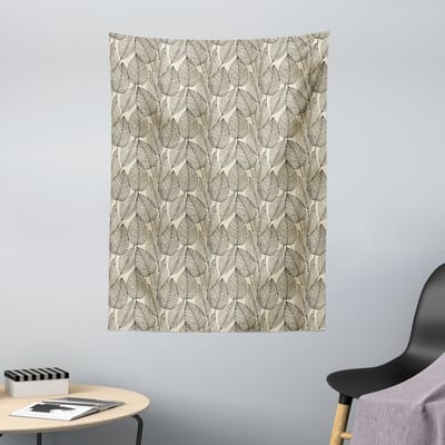 ABAKUHAUS Beige Wandtapijt, Herfstbladpatroon, 110 x 150 cm, Beige Zwart