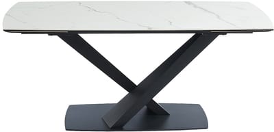 Vente-unique Verlengbare eettafel 6 tot 10 plaatsen van keramiek en metaal - Wit en zwart marmereffect - MALATA - Van Pascal Morabito