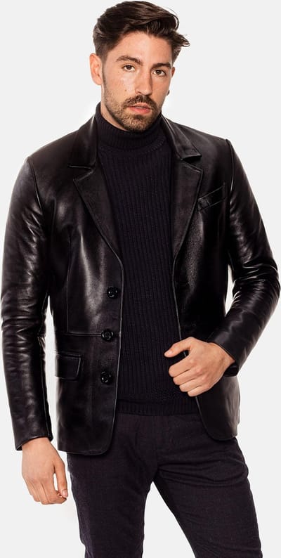 HYPE Leren Blazer - Heren Colbert Jas - Luxe Leren jas in Zwart - 100% Premium Leer - Maat M - 48 EU
