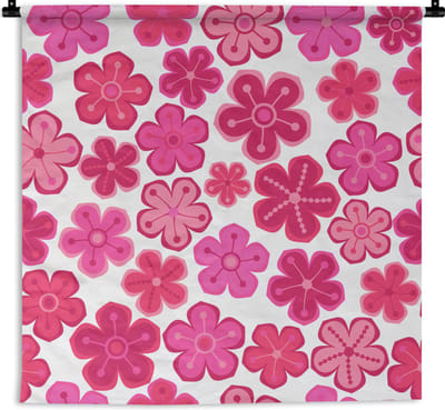 Wandkleed - Wanddoek - Bloemen - Roze - Patronen - 90x90 cm - Wandtapijt