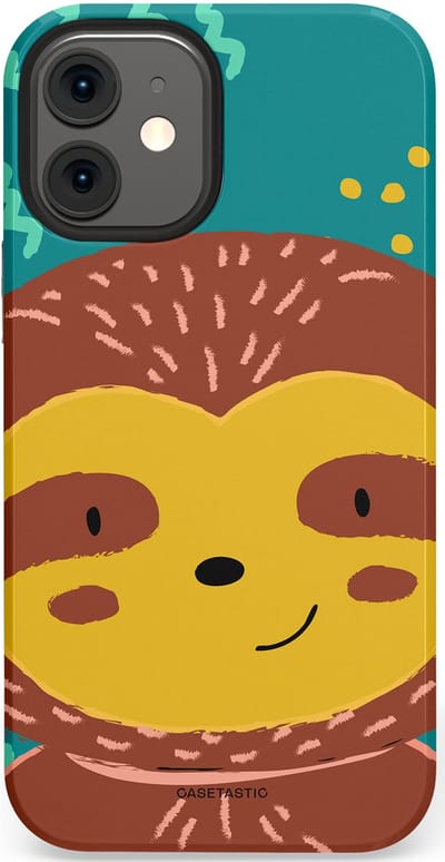 Casetastic hoesje geschikt voor Apple iPhone 12 Mini - Dubbellaagse bescherming - Vrolijke luiaard - Fashion Case - Terracotta Petrol Goud
