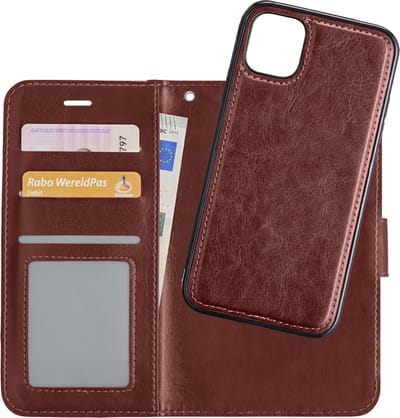 Hoesje - 2 in 1 - Geschikt voor Apple iPhone 12 Pro Max - Met Uitneembare Hard Cover - Bookcase - Wallet Case - Met Pasjeshouder - Book Case - Uitneembaar - Pashouder - Kunstleer - Bruin