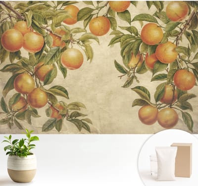 Wallfluent Behang - Fruittakken Vliesbehang - 104x70 cm - Groente Behang - Voor liefhebbers van modern design en interieurarchitectuur - Behang Voor op kantoor, voor de woonkamer, voor de hal - Wanddecoratie Bloemen en planten