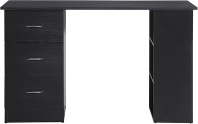 Computerbureau met 3 laden - 120 x 50 cm - zwart - 3 open planken - omkeerbare opslag