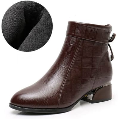 Enkellaarsjes Dames Puntige Neus Dikke Hakken Echt Lederen Schoenen Korte Laarzen Zachte Zool Schoenen Plus Maat 35-43 39 black