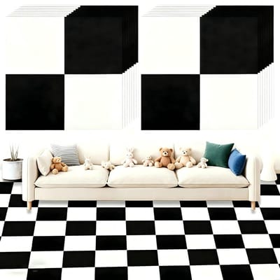 SnelShoppen - Set van 20 zelfklevende vinylvloeren 30 x 30 cm, PVC vloerbedekking in schaakbordpatroon, ideaal voor keuken, slaapkamer, woonkamer, kin