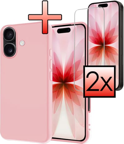 Hoesje - Met 2x Screenprotector - Geschikt voor Apple iPhone 17 - Sterk & Shockproof - Back Cover - Siliconen Case - Telefoon Hoes - Lichtroze
