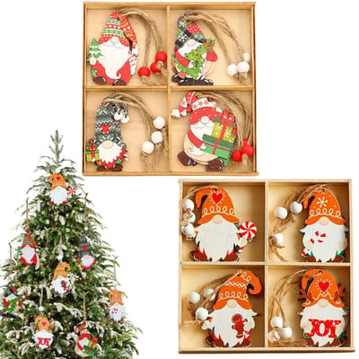 Dailygoods - Kerstdecoratie, 24 Stuks Houten Kerstversieringen voor de Boom met Touw, Kerstman, Kerstboomversiering, Kersthangers van Hout