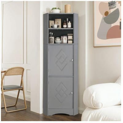 Armoire de toilette - MUVOE - 36,5 x 36,5 x 155 cm - Gris clair - Multi-fonctionnelle - Résistante à l'humidité gris
