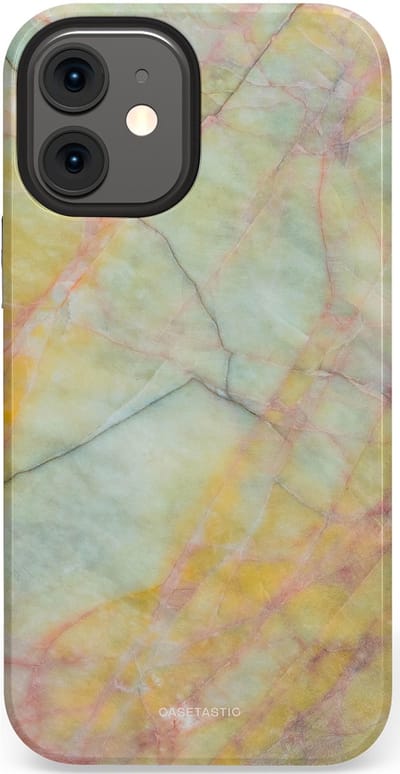 Casetastic hoesje geschikt voor Apple iPhone 12 Mini - Dubbellaagse bescherming - Zomer Marmer - Fashion Case - Mintgroen Geel