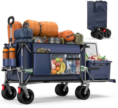 STILVORA Tuinkar – 140 cm Faltbaar Met Uitschuifbare Achterklep – Staal – Blauwgrijs – Voor Tuin Strand Boodschappen en Outdoor